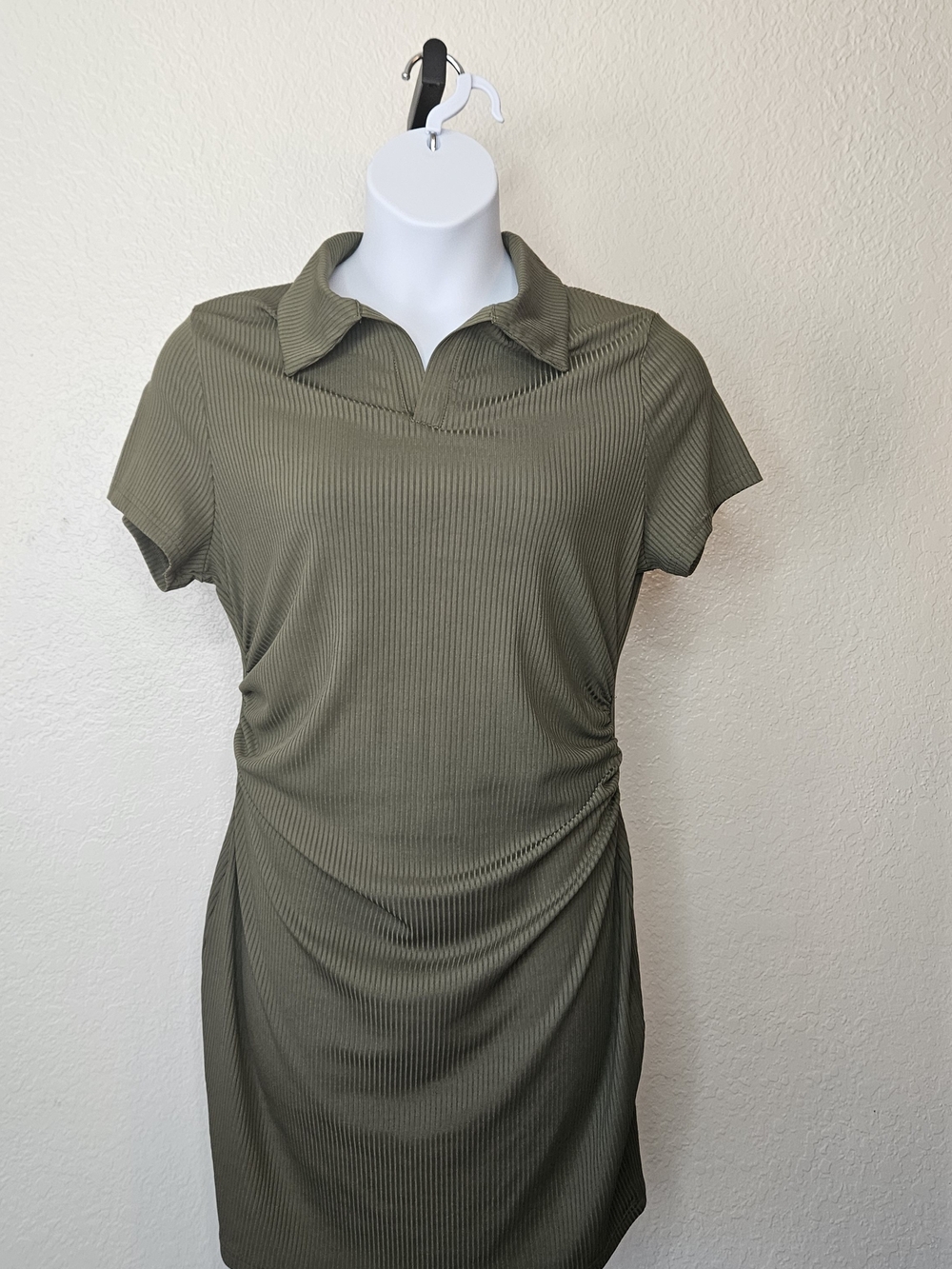 Olive Green Ribbed Polo Tunic Top